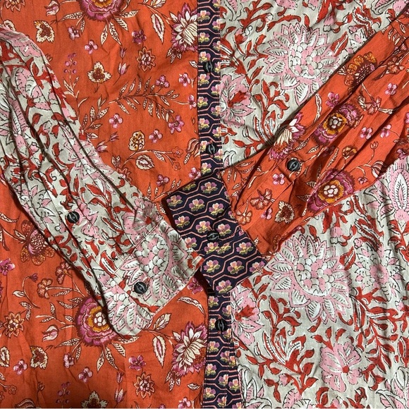 Sundance KalamarianOrange Floral Patchwork Blouse Cotton Size Large Boho - Picture 10 of 13